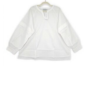 Harshman Women's‎ 2X White Cotton Blouse Callet Long Sleeve Minimalist NWT